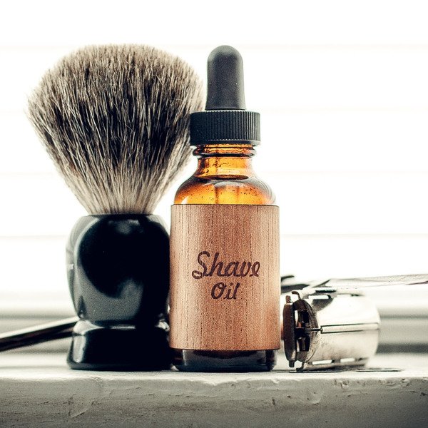 shave oil, straight razor, & shave brush